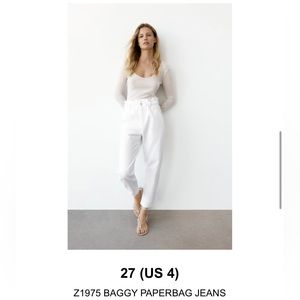 NWT White Baggy Fit Zara Paperbag Jeans
